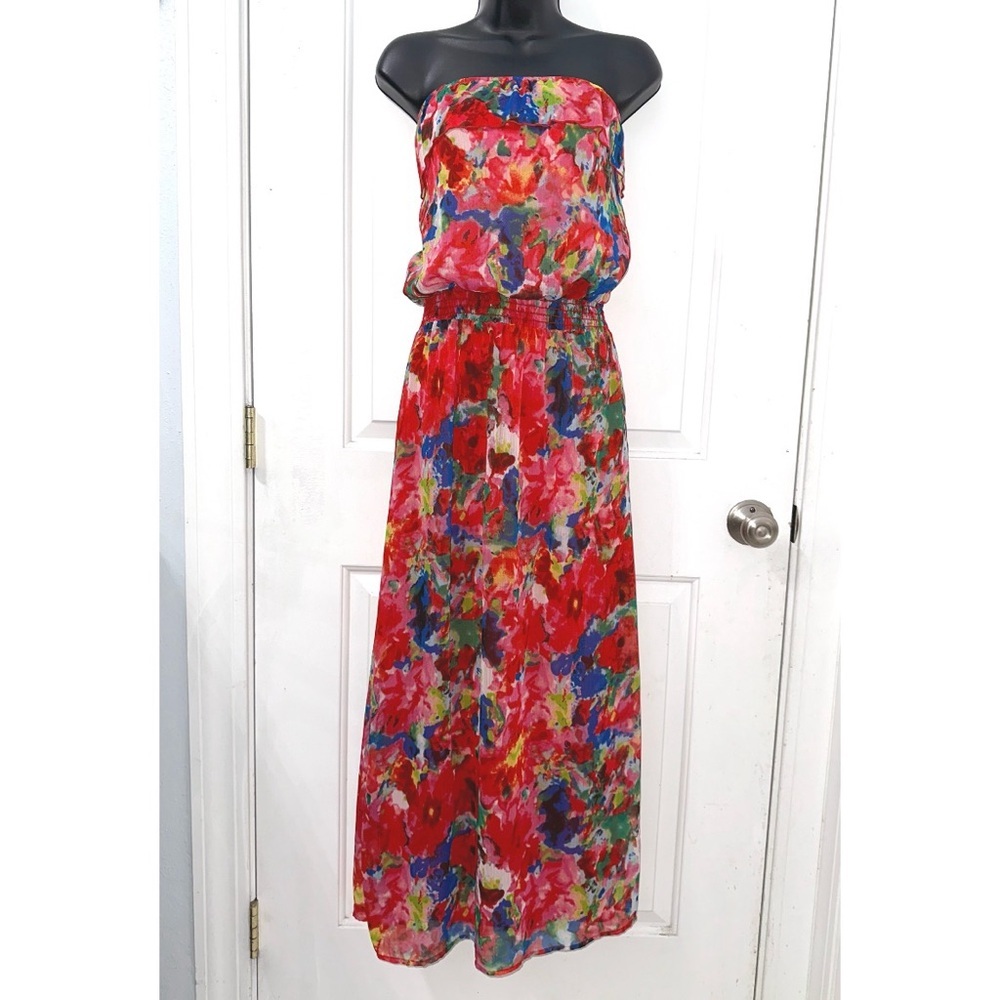 L8teR Y2K colorful floral pattern Strapless maxi dress - Picture 2 of 6